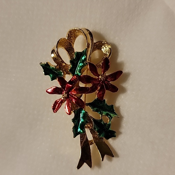 Vintage Gerry's Signed Christmas Poinsettia Ivy Gold Tone Brooch Pin Holiday - Picture 5 of 16